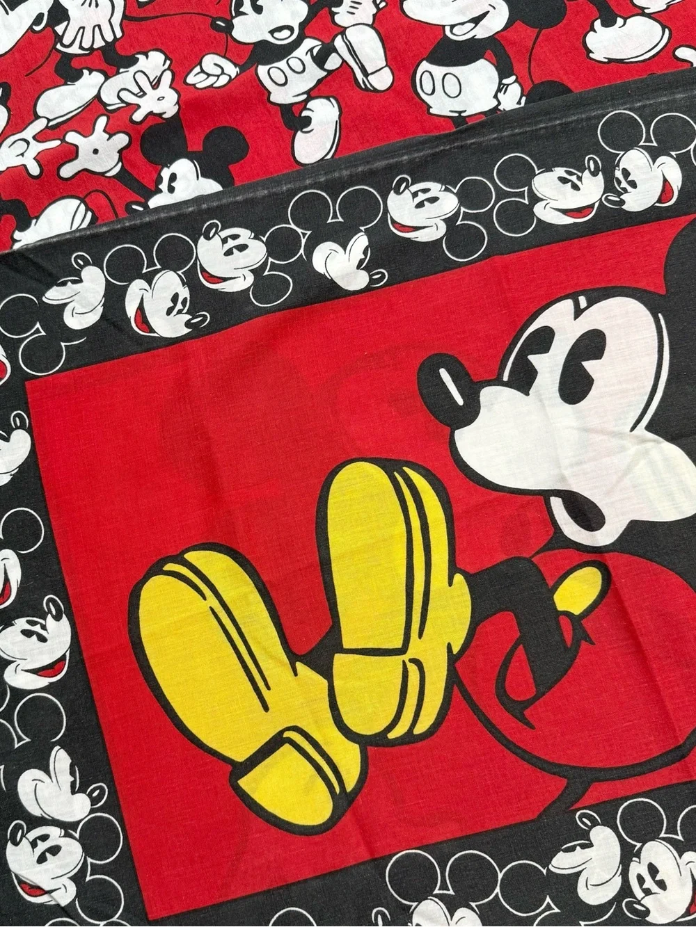 Vintage Disney Mickey Mouse Flat Sheet & Pillowcase Fabric Full Red Black